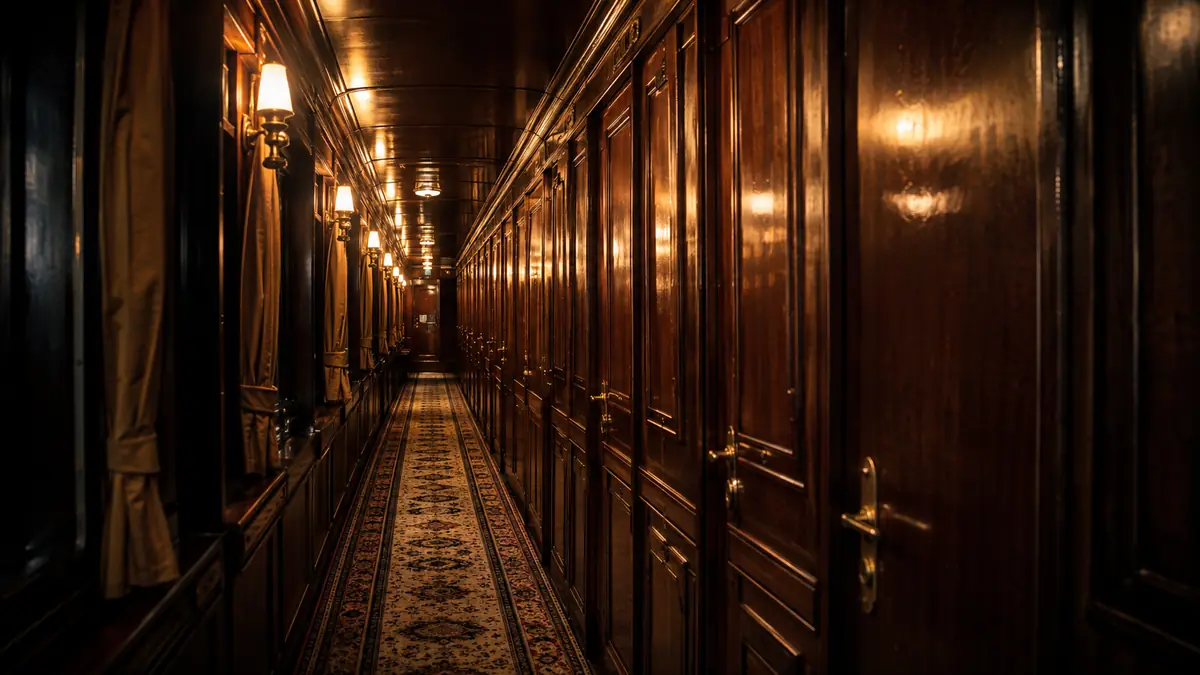 The wagon-lit corridor: another closed circle, this one moving through the snow.