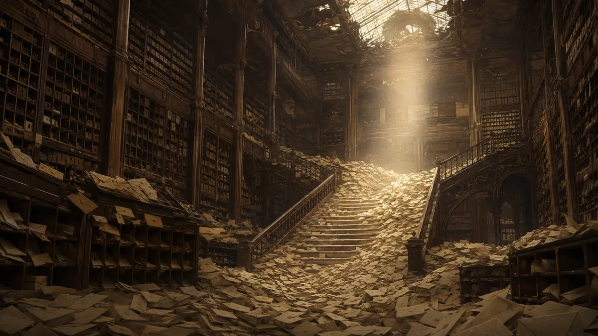 A cavernous sorting hall buried under decades of undelivered letters