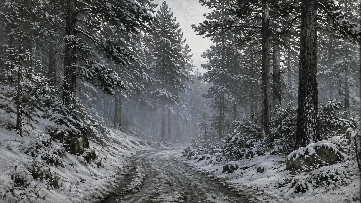 Green-jacketed riflemen strung out through a frozen Spanish pine wood