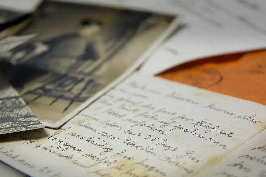A box of old photographs and letters